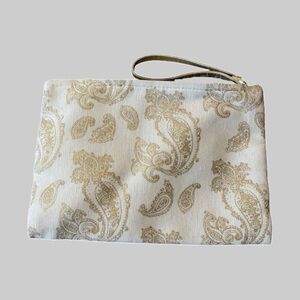 Large Boutique Cream and Gold Cosmetic Bag Pouch with Wristlet Handle